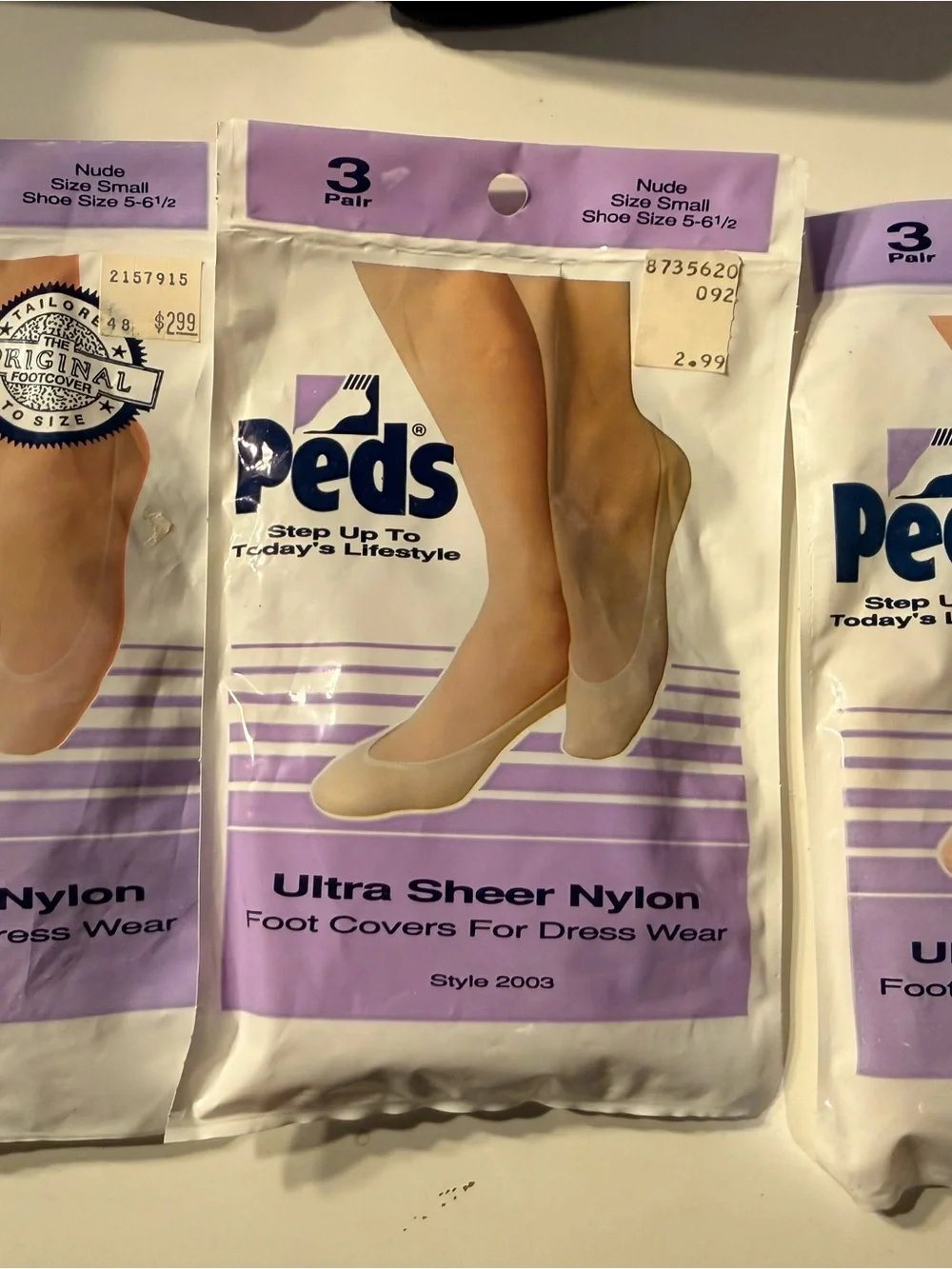 Peds Ultra Sheer Nylon Foot Covers - Nude vintage  set of 3. Plus 4th set open